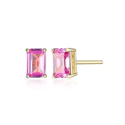 Lab Created 18K Yellow Gold Plated Sterling Silver Women's Gemstone Stud Earrings