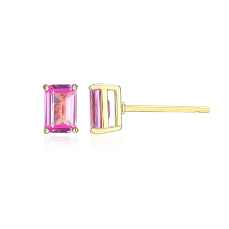 Lab Created 18K Yellow Gold Plated Sterling Silver Women's Gemstone Stud Earrings