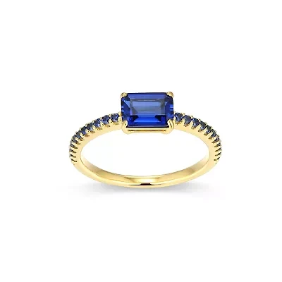 Lab Created 18K Yellow Gold Plated Sterling Silver Women's Ruby or Sapphire Stackable Ring