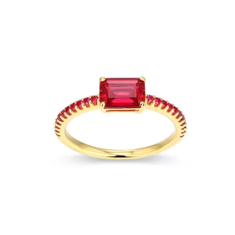 Lab Created 18K Yellow Gold Plated Sterling Silver Women's Ruby or Sapphire Stackable Ring