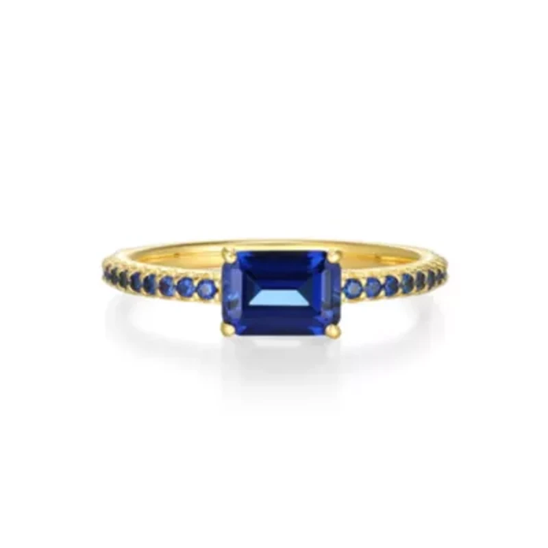 Lab Created 18K Yellow Gold Plated Sterling Silver Women's Ruby or Sapphire Stackable Ring