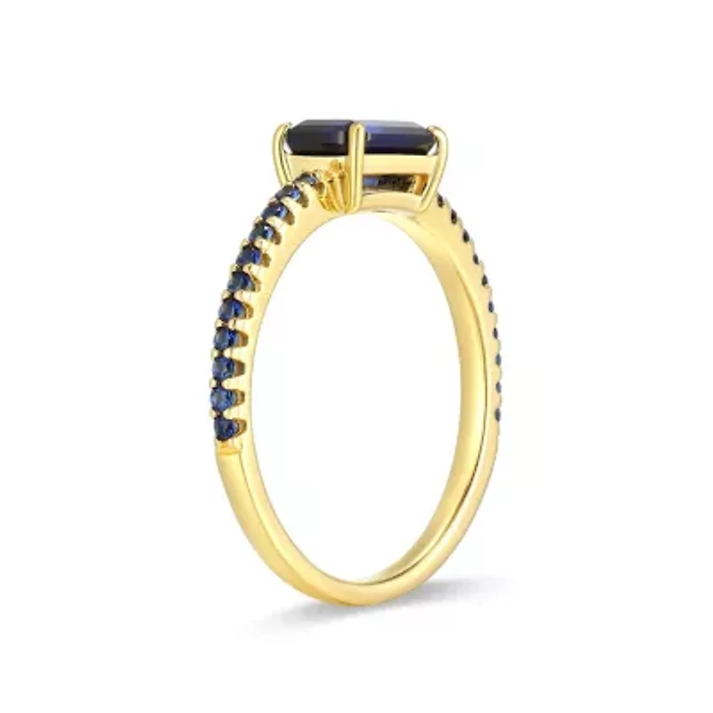 Lab Created 18K Yellow Gold Plated Sterling Silver Women's Ruby or Sapphire Stackable Ring