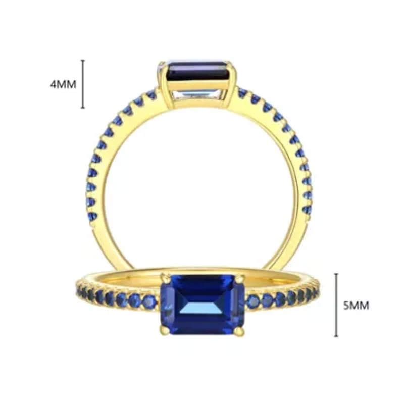 Lab Created 18K Yellow Gold Plated Sterling Silver Women's Ruby or Sapphire Stackable Ring