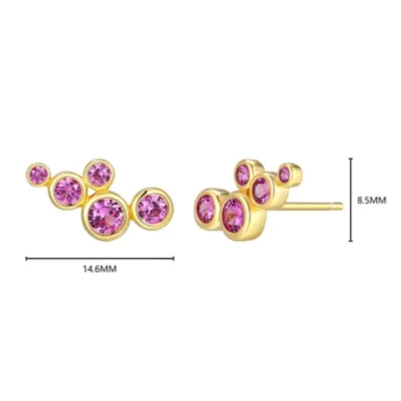 Lab Created 18K Yellow Gold Plated Sterling Silver Women's Blue or Pink Sapphire Cluster Stud Earrings
