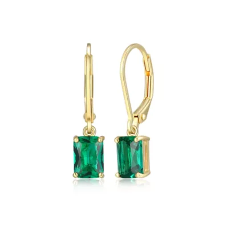 Lab Created 18K Yellow Gold Plated Sterling Silver Women's Gemstone Leverback Drop Earrings