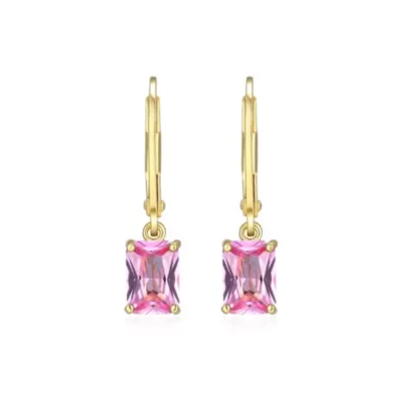 Lab Created 18K Yellow Gold Plated Sterling Silver Women's Gemstone Leverback Drop Earrings