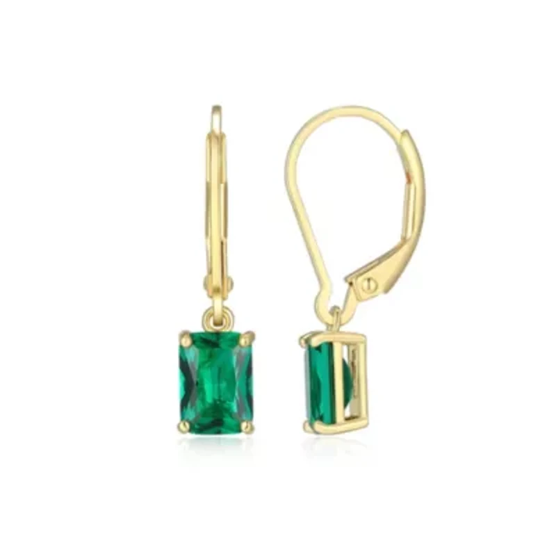 Lab Created 18K Yellow Gold Plated Sterling Silver Women's Gemstone Leverback Drop Earrings