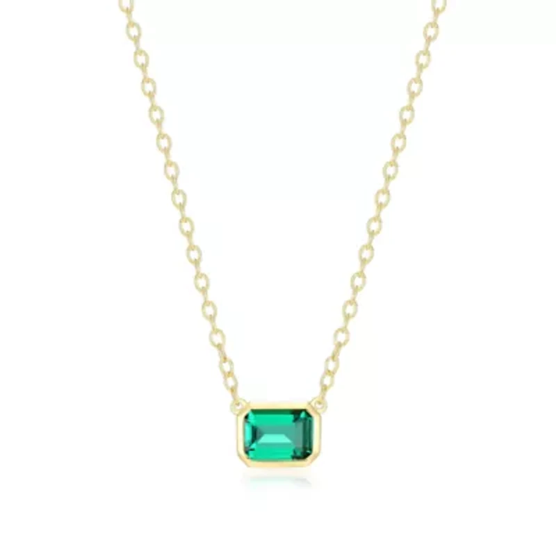 Lab Created 18K Yellow Gold Plated Sterling Silver Women's Gemstone Bezel-Set Pendant Necklace