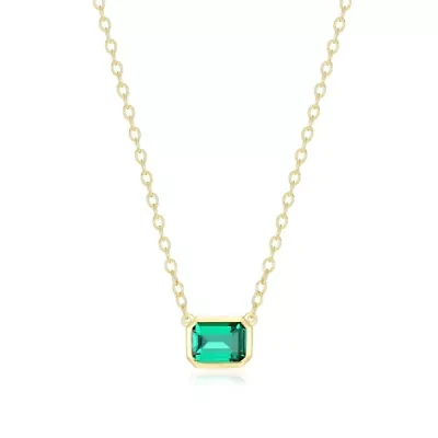 Lab Created 18K Yellow Gold Plated Sterling Silver Women's Gemstone Bezel-Set Pendant Necklace