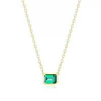 Lab Created 18K Yellow Gold Plated Sterling Silver Women's Gemstone Bezel-Set Pendant Necklace