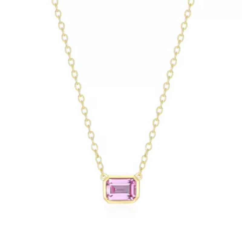 Lab Created 18K Yellow Gold Plated Sterling Silver Women's Gemstone Bezel-Set Pendant Necklace
