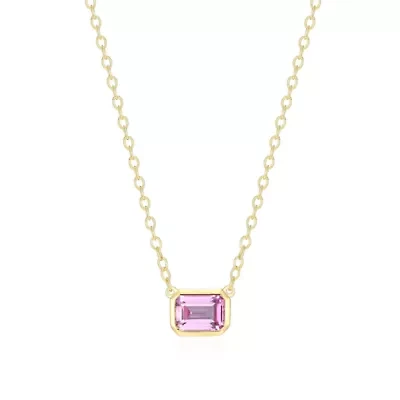 Lab Created 18K Yellow Gold Plated Sterling Silver Women's Gemstone Bezel-Set Pendant Necklace
