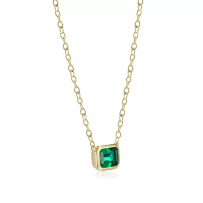 Lab Created 18K Yellow Gold Plated Sterling Silver Women's Gemstone Bezel-Set Pendant Necklace