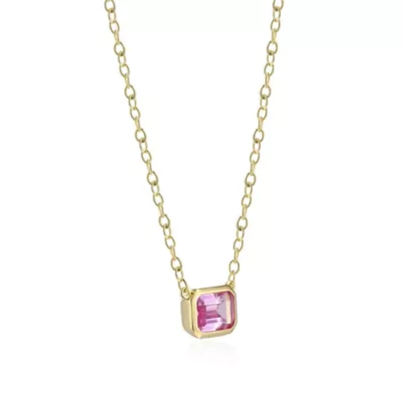 Lab Created 18K Yellow Gold Plated Sterling Silver Women's Gemstone Bezel-Set Pendant Necklace