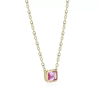 Lab Created 18K Yellow Gold Plated Sterling Silver Women's Gemstone Bezel-Set Pendant Necklace