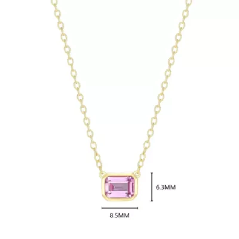 Lab Created 18K Yellow Gold Plated Sterling Silver Women's Gemstone Bezel-Set Pendant Necklace
