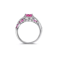 Created Pink Sapphire And CZ Ring Platinum Plated Sterling Silver