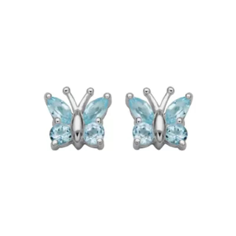 Genuine Gemstone Butterfly Earrings Sterling Silver