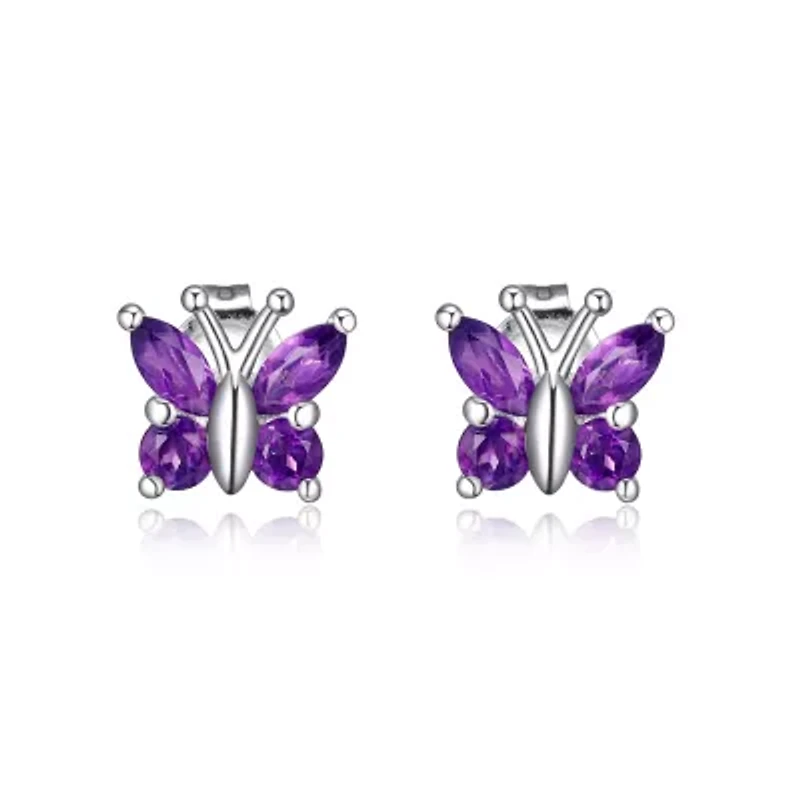Genuine Gemstone Butterfly Earrings Sterling Silver