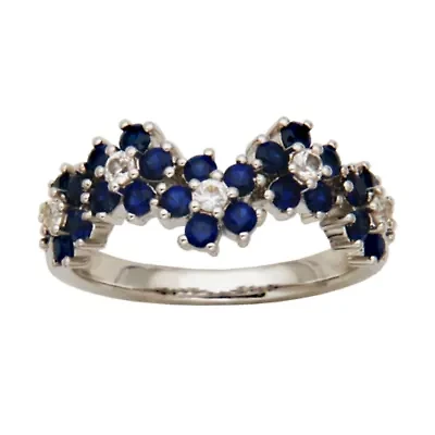 Gemstone Flower Ring Rhodium Plated Sterling Silver