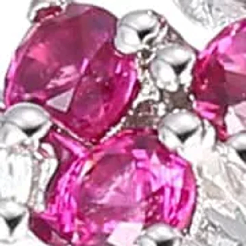 Gemstone Flower Ring Rhodium Plated Sterling Silver