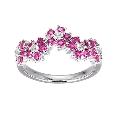 Gemstone Flower Ring Rhodium Plated Sterling Silver