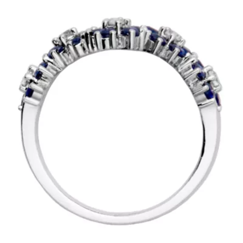Gemstone Flower Ring Rhodium Plated Sterling Silver