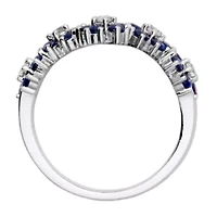 Gemstone Flower Ring Rhodium Plated Sterling Silver