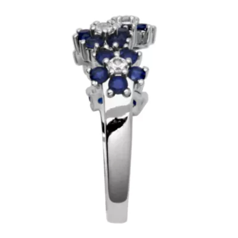 Gemstone Flower Ring Rhodium Plated Sterling Silver