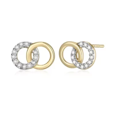 1/10 cttw Diamond Twin Circle Stud Earrings in 14k Yellow Gold