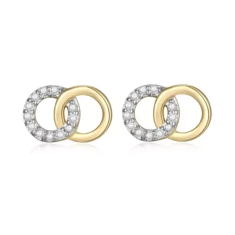 1/10 cttw Diamond Twin Circle Stud Earrings in 14k Yellow Gold