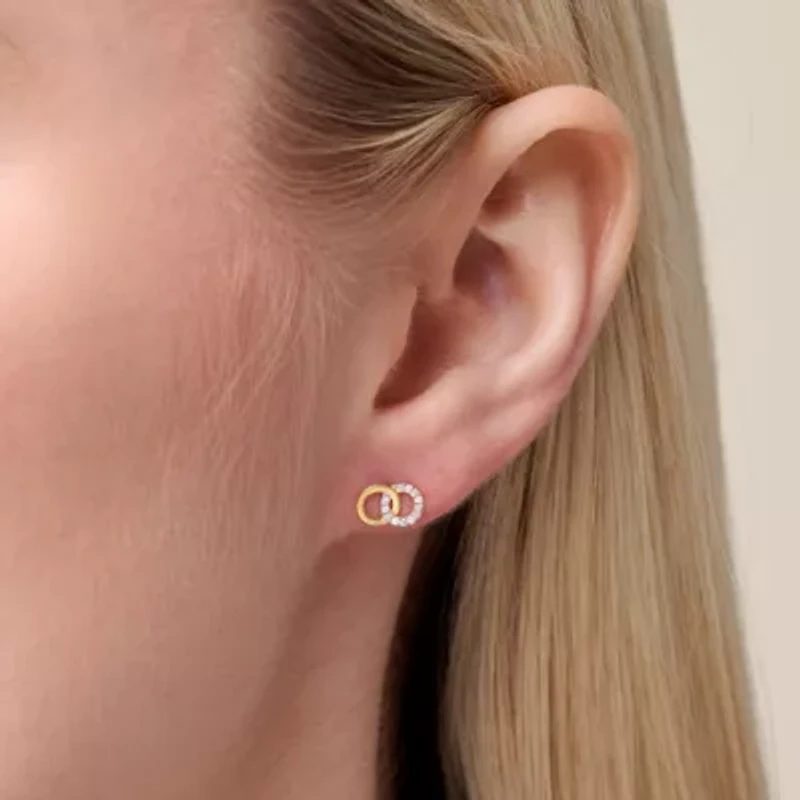 1/10 cttw Diamond Twin Circle Stud Earrings in 14k Yellow Gold