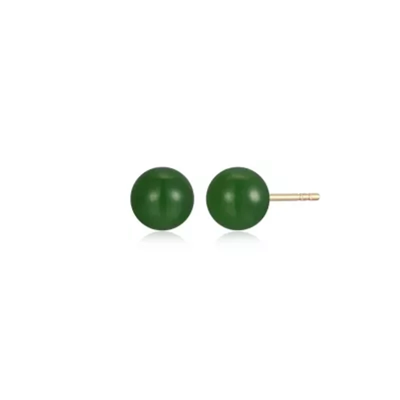14K Yellow Gold Genuine Nephrite Jade 6mm Bead Stud Earring
