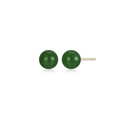 14K Yellow Gold Genuine Nephrite Jade 6mm Bead Stud Earring