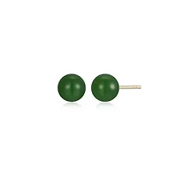 14K Yellow Gold Genuine Nephrite Jade 6mm Bead Stud Earring