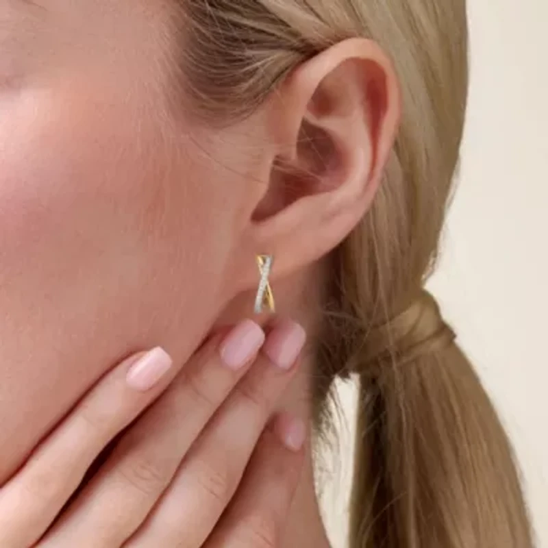 1/6 cttw Diamond Crossover Style Earrings in 14k Yellow Gold
