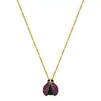 10k Yellow Gold Genuine Ruby and Black Sapphire Ladybug Pendant Necklace