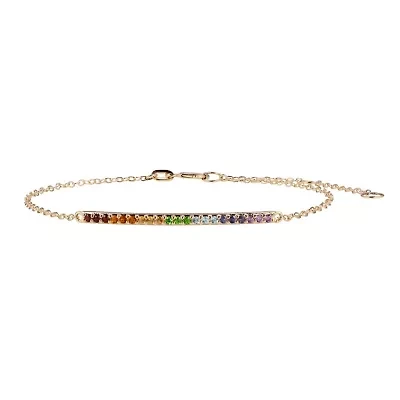 Genuine Gemstones Rainbow Horizontal Bar Bracelet in 10k Yellow Gold, 6.5" Cable Chain with 1.25" Extension