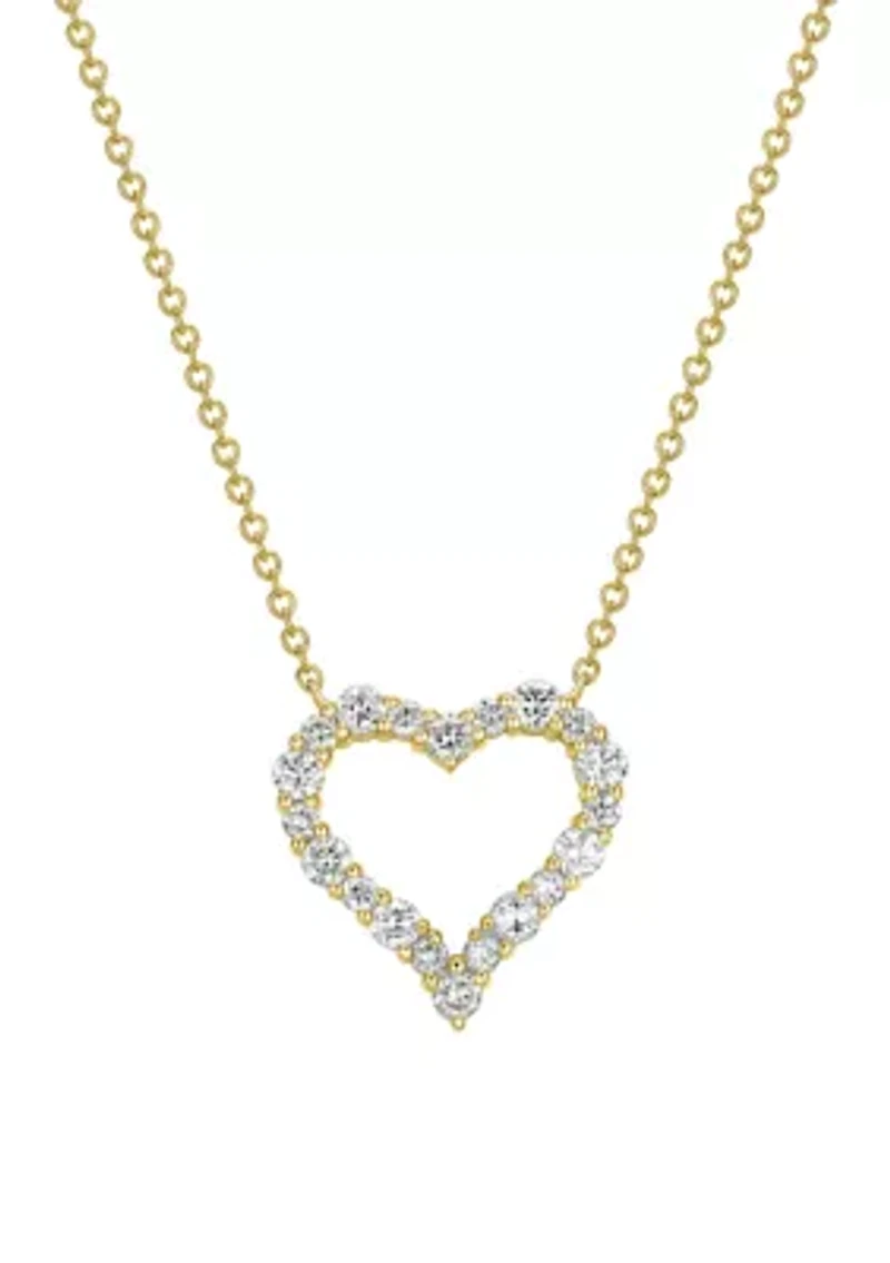Lab Created 18k Yellow Gold over Sterling Silver Heart Necklace Featuring 1/2 CT TW Lab Grown Diamond