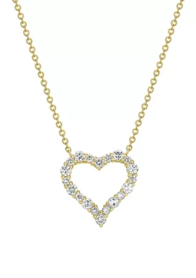 Lab Created 18k Yellow Gold over Sterling Silver Heart Necklace Featuring 1/2 CT TW Lab Grown Diamond