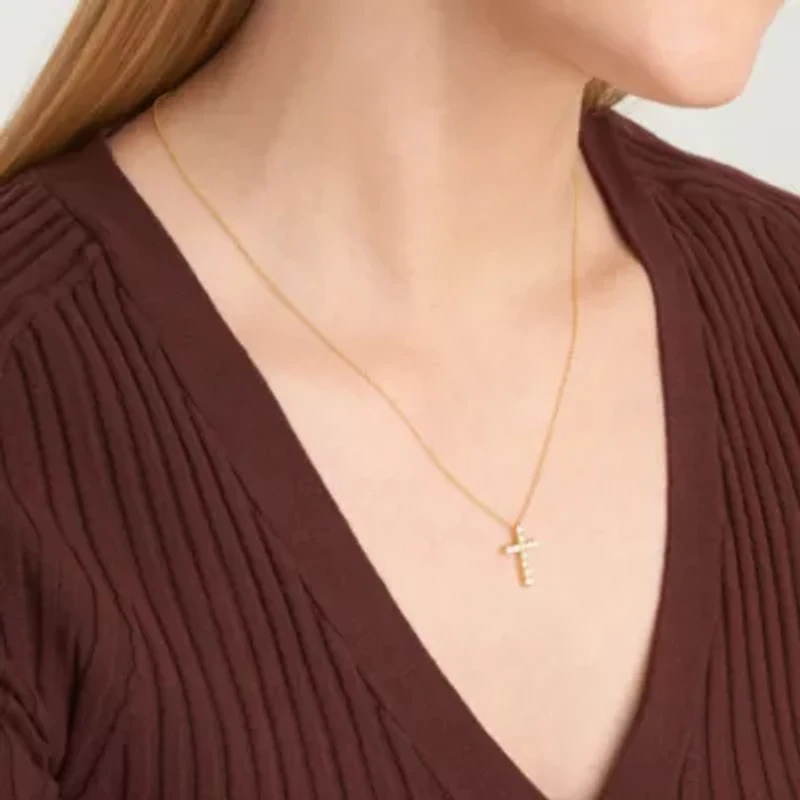 Lab Created 1/2 CT TW Lab Grown Diamond 18k Gold Plated Sterling Silver Cross Pendant Necklace