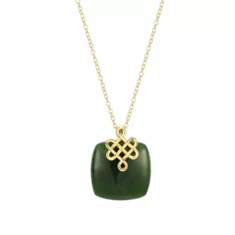 Genuine Natural Green Nephrite Jade Pendant in 18K Gold-plated Sterling Silver
