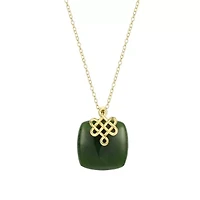Genuine Natural Green Nephrite Jade Pendant in 18K Gold-plated Sterling Silver