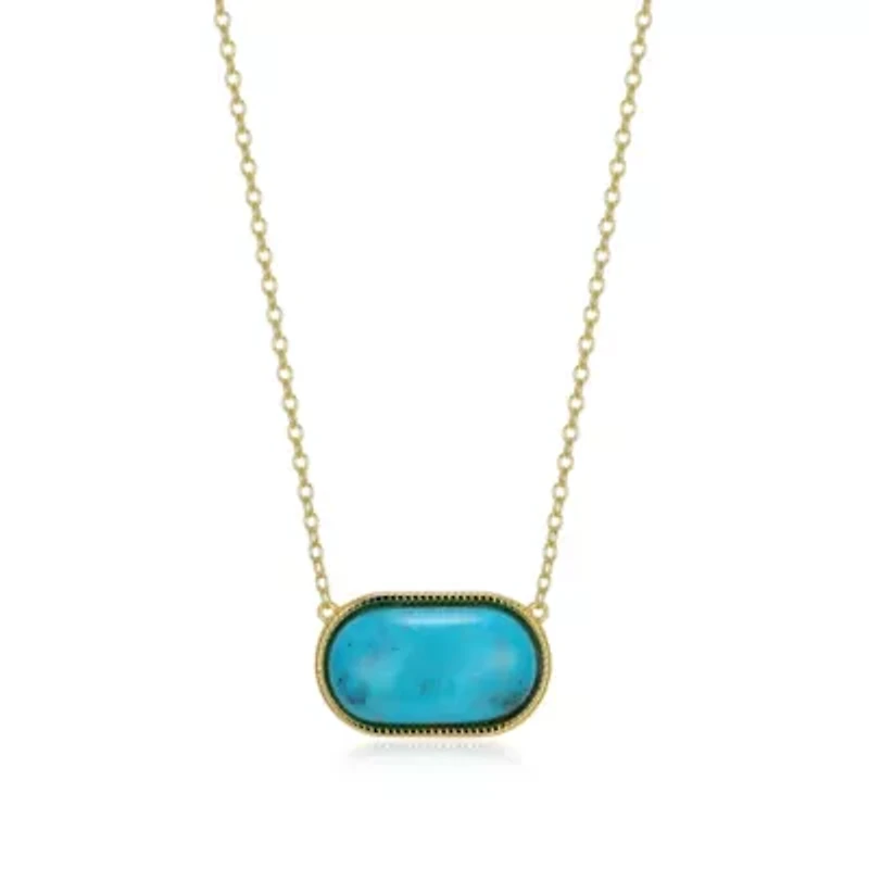 Genuine Turquoise Pendant Necklace in 18k Gold Plated Sterling Silver