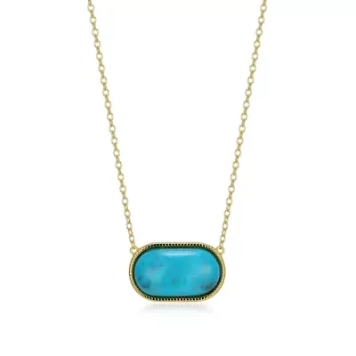 Genuine Turquoise Pendant Necklace in 18k Gold Plated Sterling Silver