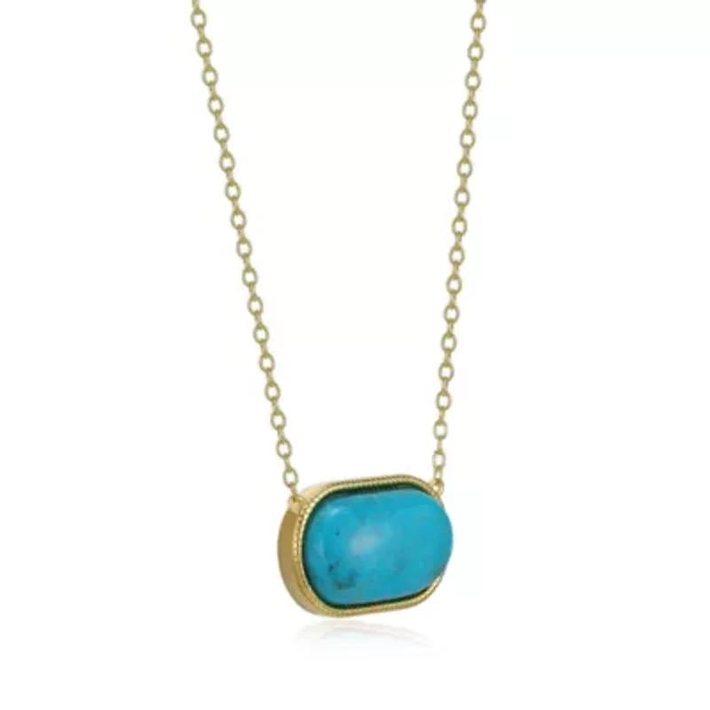 Genuine Turquoise Pendant Necklace in 18k Gold Plated Sterling Silver