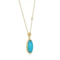 Genuine Turquoise and White Topaz Necklace in 18k Gold Plated Sterling Silver
