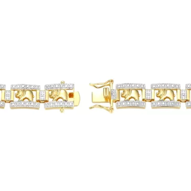 Diamond Accent Elephant Bracelet in 18k Yellow Gold Plated Sterling Silver