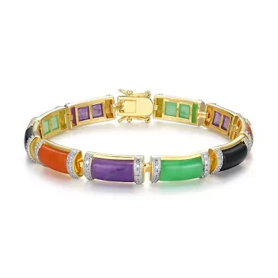 18k Yellow Gold Plated Sterling Silver Multi-Color Link Station Bracelet with Diamond Accent