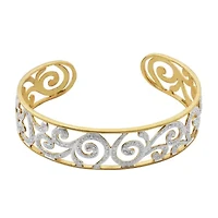 Diamond Accent Swirl Cuff Bangle Bracelet in 18k Yellow Gold and Rhodium Plated Sterling Silver